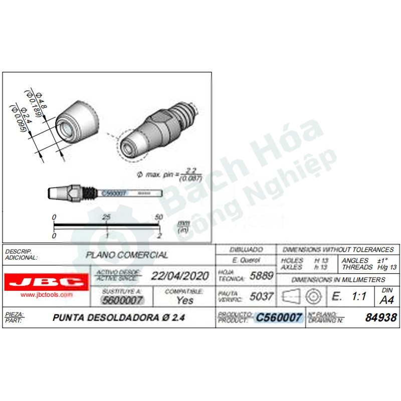 Đầu hút thiếc (nozzle khử hàn) JBC C560-007