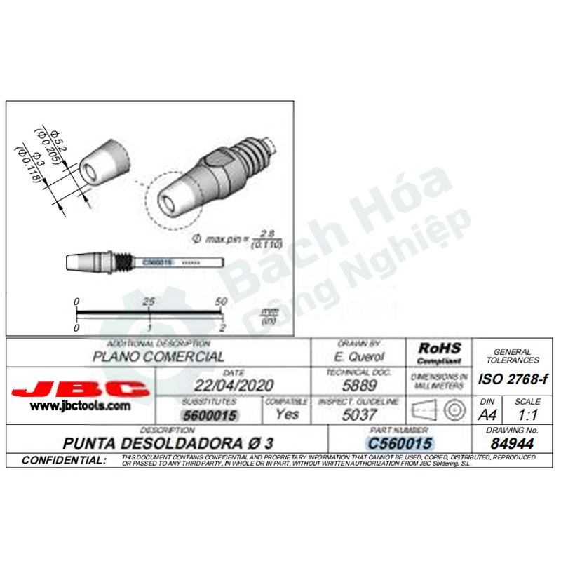 Đầu hút thiếc (nozzle khử hàn) JBC C560-015