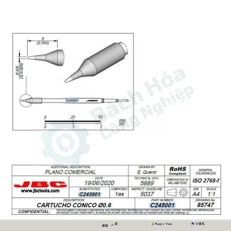 Đầu mỏ hàn (tip) JBC C245-001